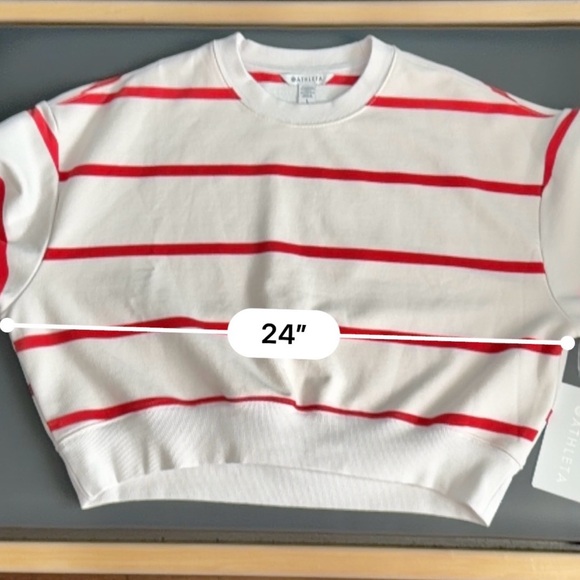 NWT Athleta Heavyweight Terry Ultra Crop Crew Sweatshirt White Red Size L - Picture 6 of 11